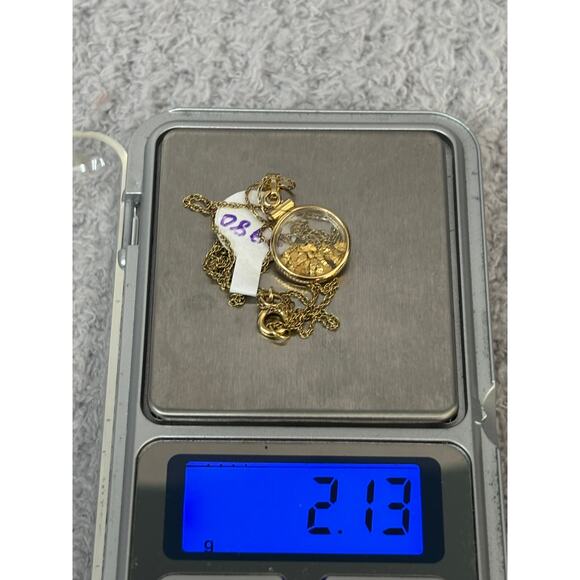 14K Yellow Gold Coin Bezel Gold Nugget Pendant Locket 18" #64579 - Picture 6 of 9